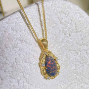 Natural Australia Black Opal Necklace D1.50ct d0.07ct, 18K